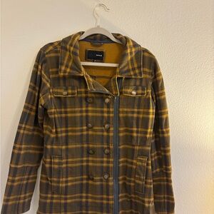 Hurley Women's Plaid Pea Coat - Brown and Yellow